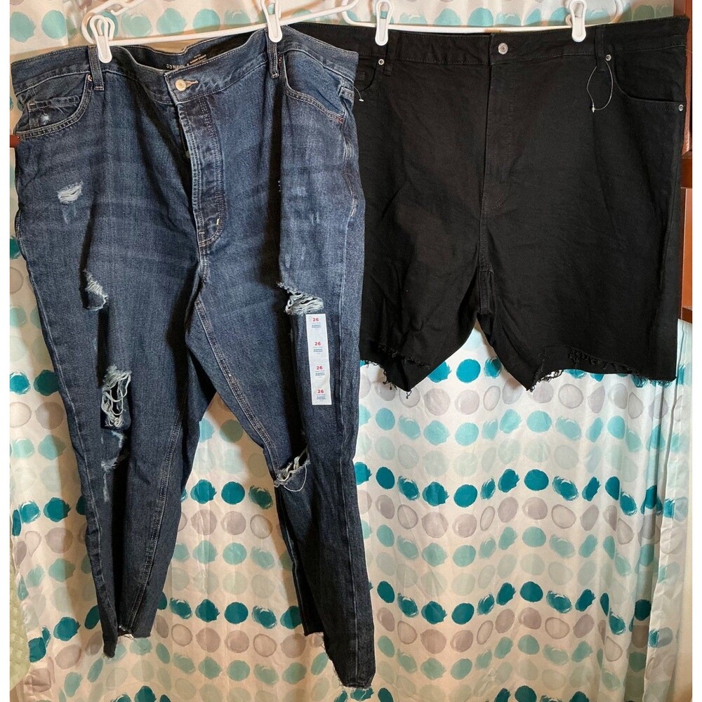 Old Navy Women Plus Size New Jeans 2 Pair Lot Black Blue Size 26 Shorts Capri